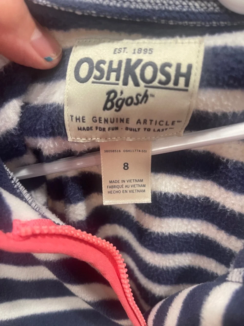 OshKosh B'gosh Navy & White Striped Fleece Pullover with Pink Trim